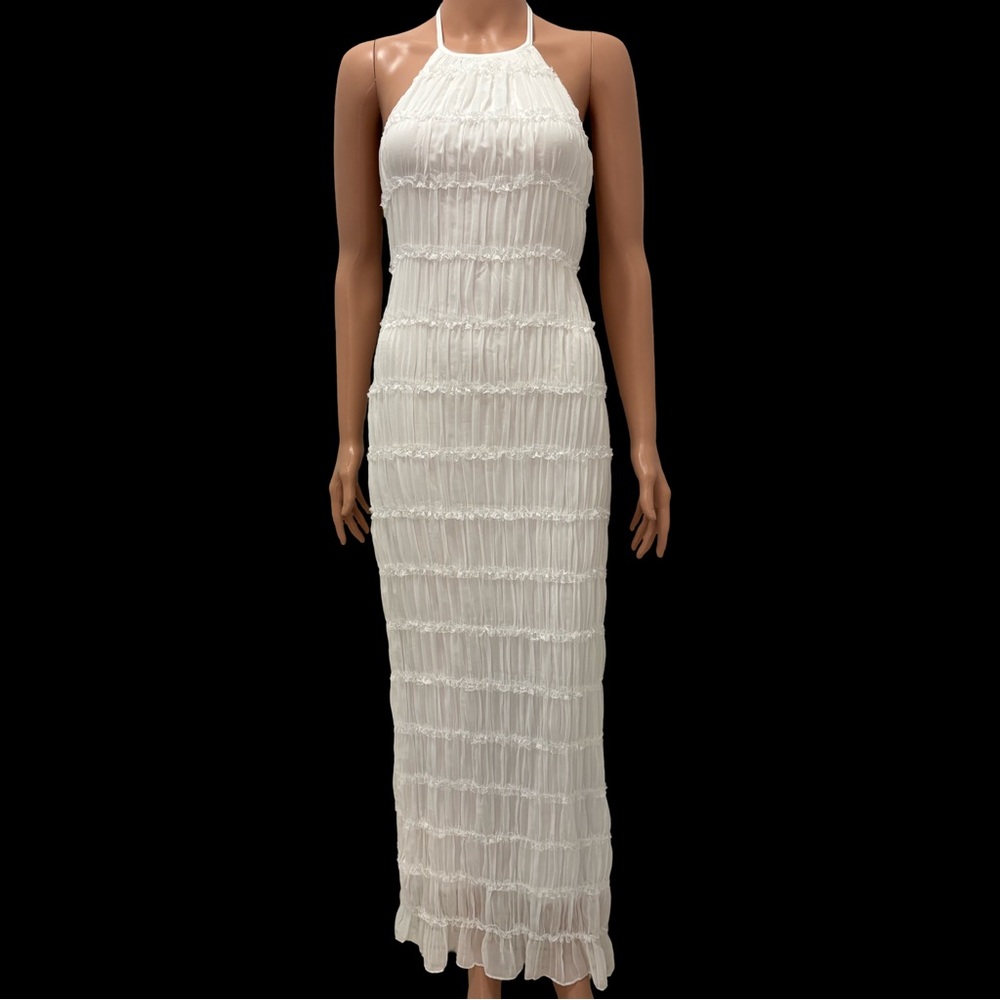 NWT Backless Dress Sleeveless Textured Halter Open Back Maxi size S - Picture 5 of 8